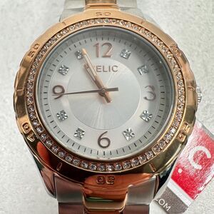 Relic Watch Womens 34mm Pave Bezel Two Tone 7" Quartz New Battery NWT